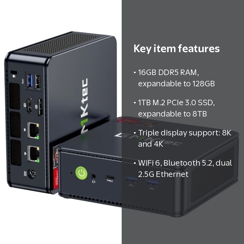 GMKtec, Mini Gaming PC, AMD Ryzen 5 7640HS, 16GB RAM, 1TB SSD