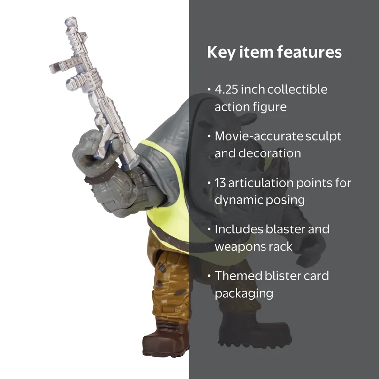 Teenage Mutant Ninja Turtles, Action Figure, 4.25, Rocksteady