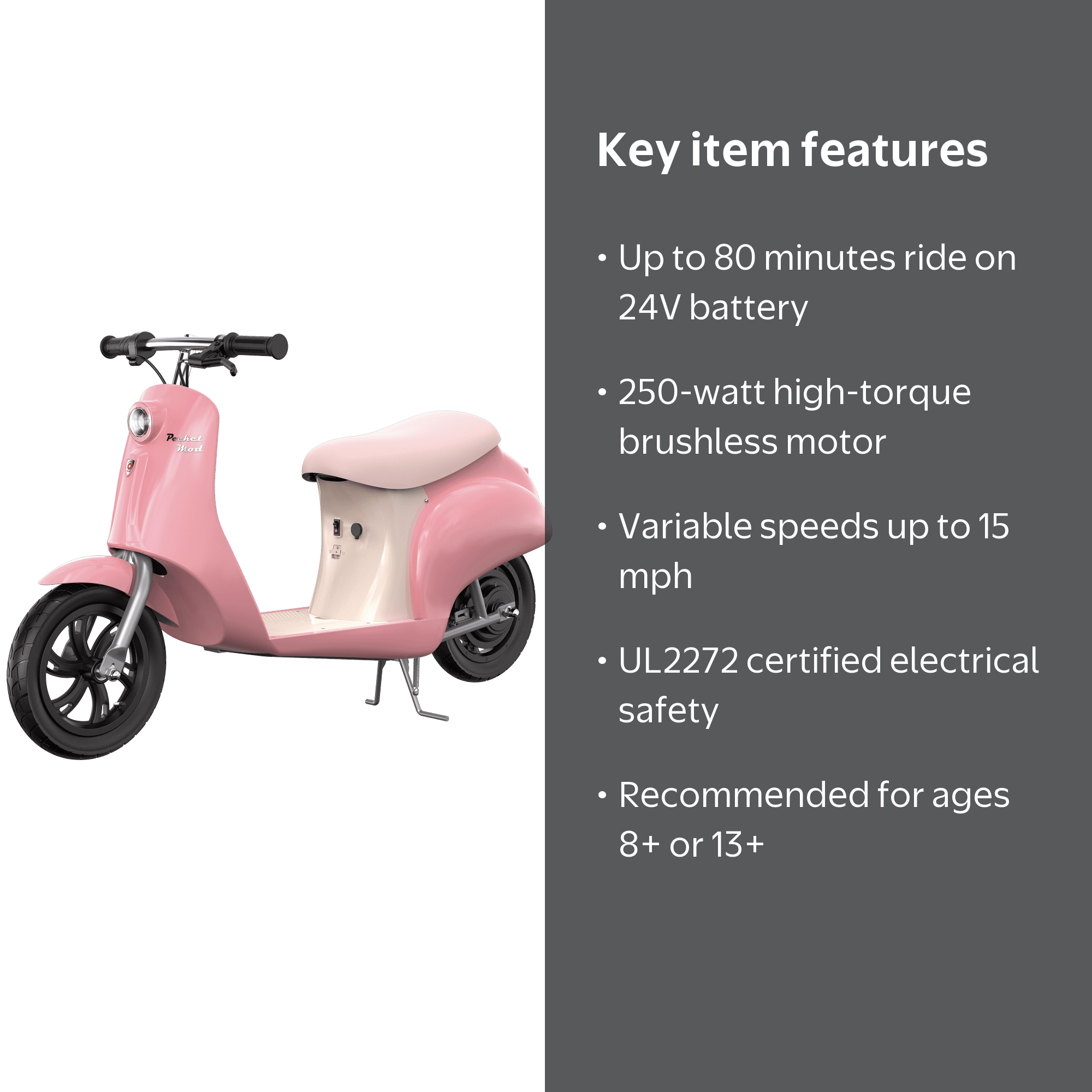 Razor Pocket Mod Classic Euro-Style Electric Scooter - Capri Pink