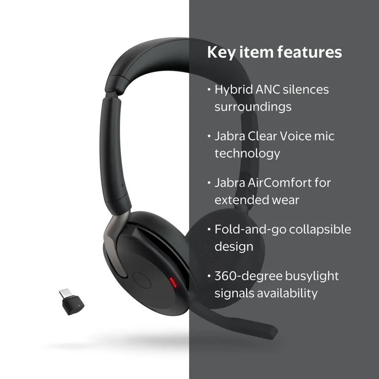 Jabra Evolve2 65 Flex Wireless Headset USB-C MS Stereo Hybrid ANC