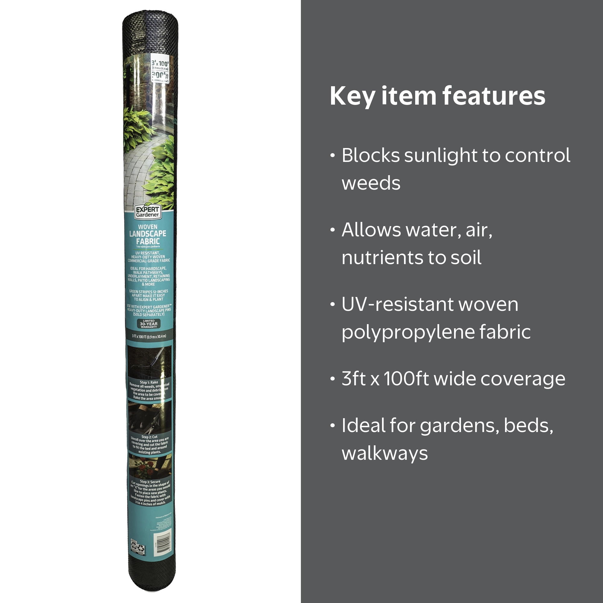 Expert Gardener Weed Barrier Fabric, 3 ft x 100 ft, Black, Woven