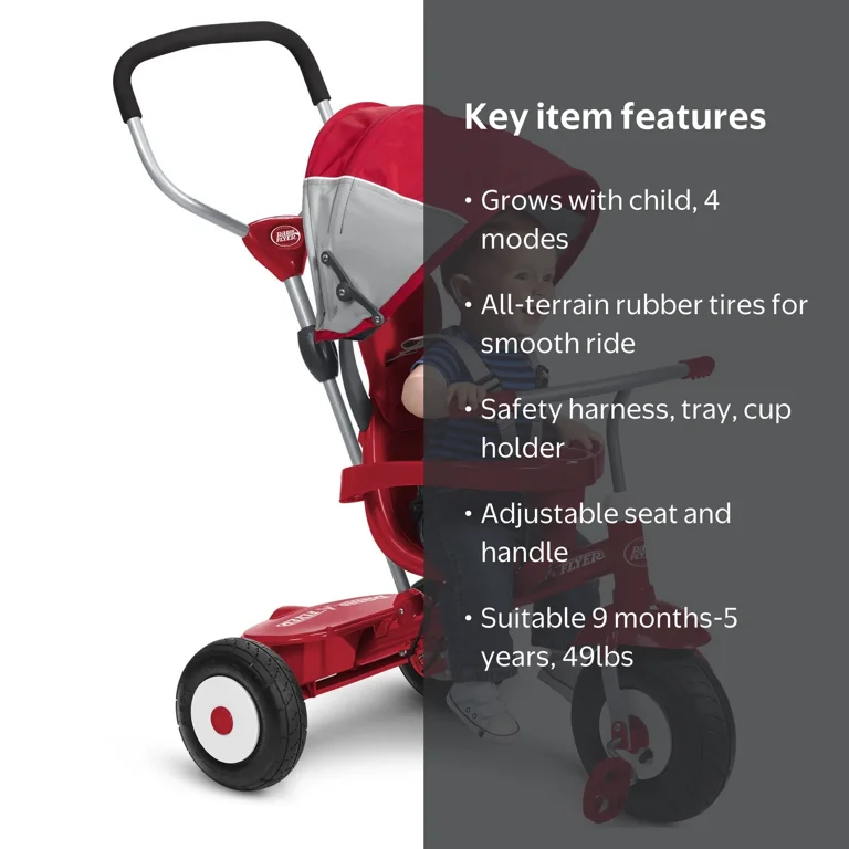 Radio Flyer, Red All-Terrain 4-in-1 Stroll 'N Trike, Classic Rider