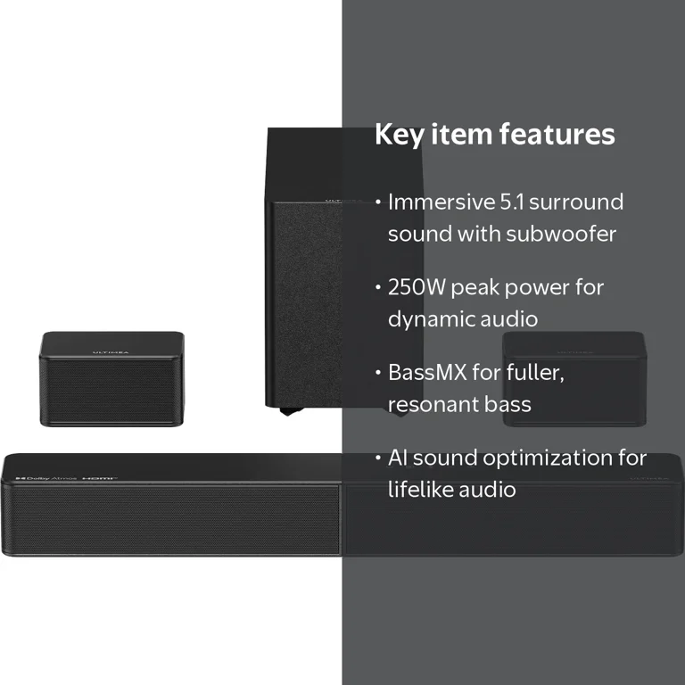 Ultimea Aura A30 5.1ch Sound Bar for TV, Virtual Surround, App