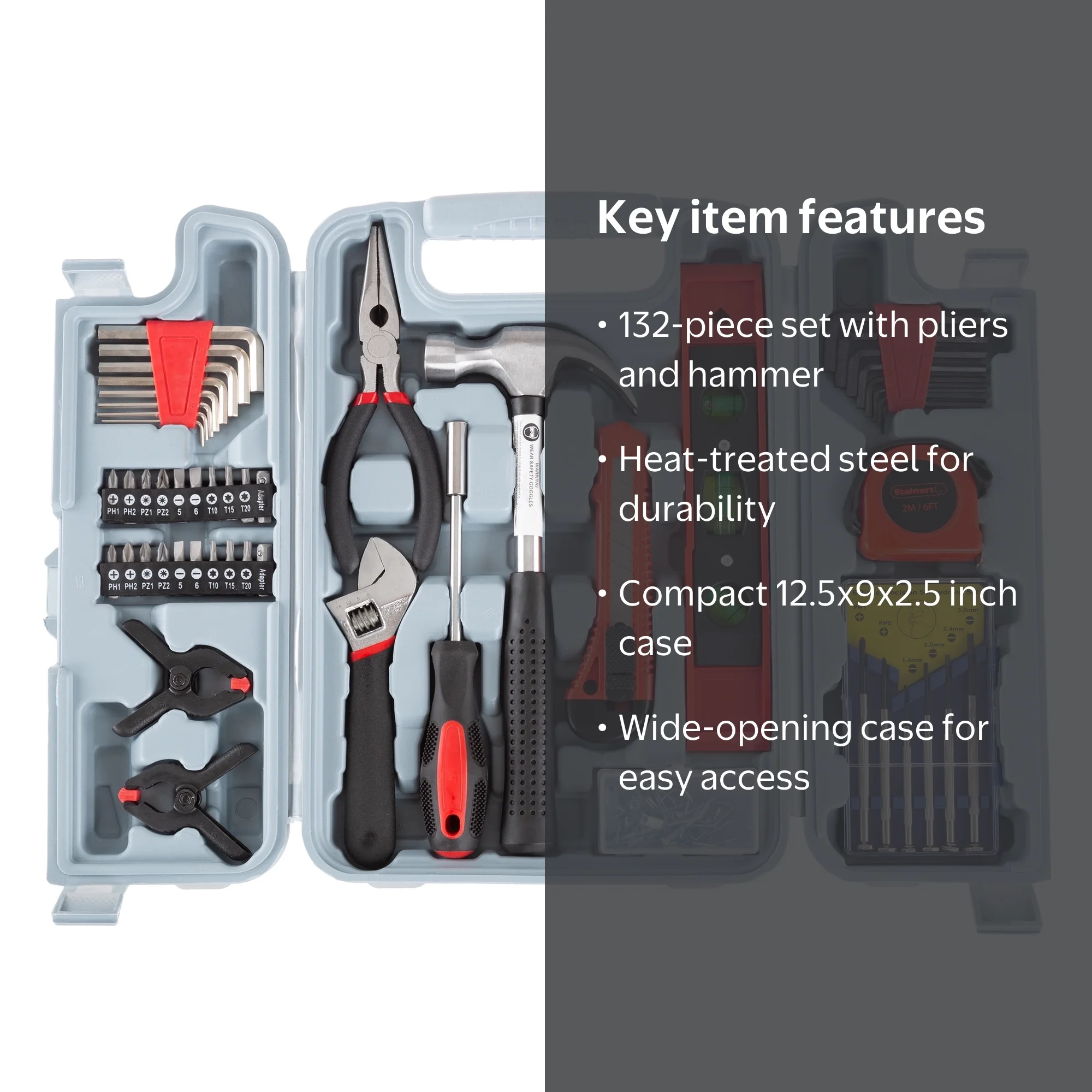 Stalwart Tool Kit - 132 Heat-Treated Pieces with Carrying Case