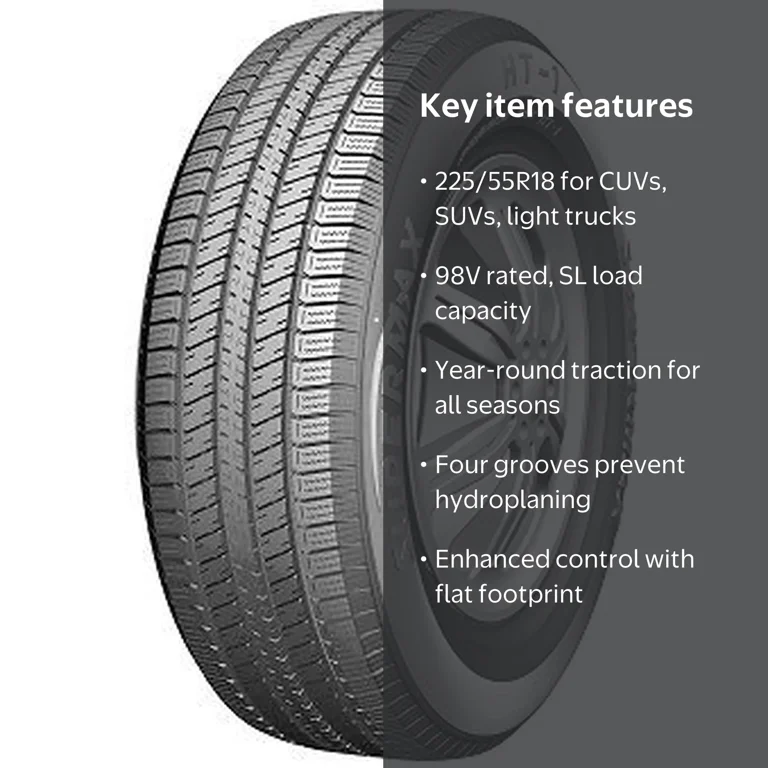 18インチ ホイールセット WITNERMAX 225/55/18 SuperMax HT1 All Season Light Truck Tire, 225/55R18 98V, for CUVs