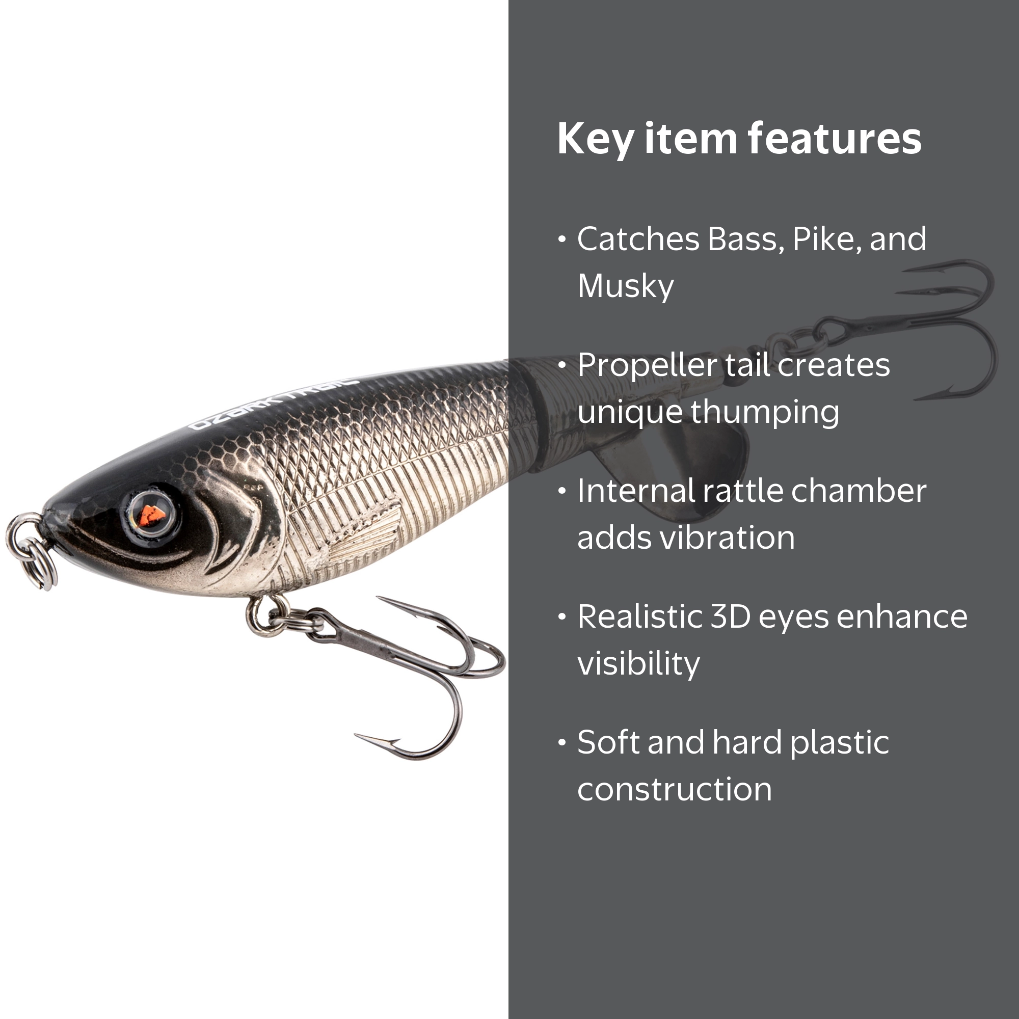 Ozark Trail 3.5 Topwater Prop Fishing Lure for Bass with Rattles