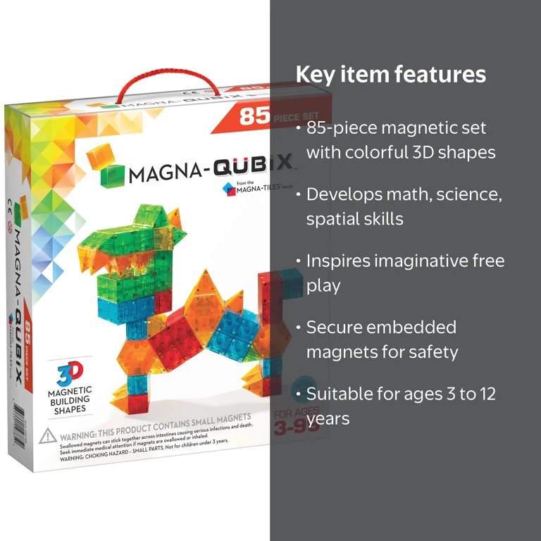 Magna-Tiles Qubix 85-Piece Set - STEM Approved Math Toy for