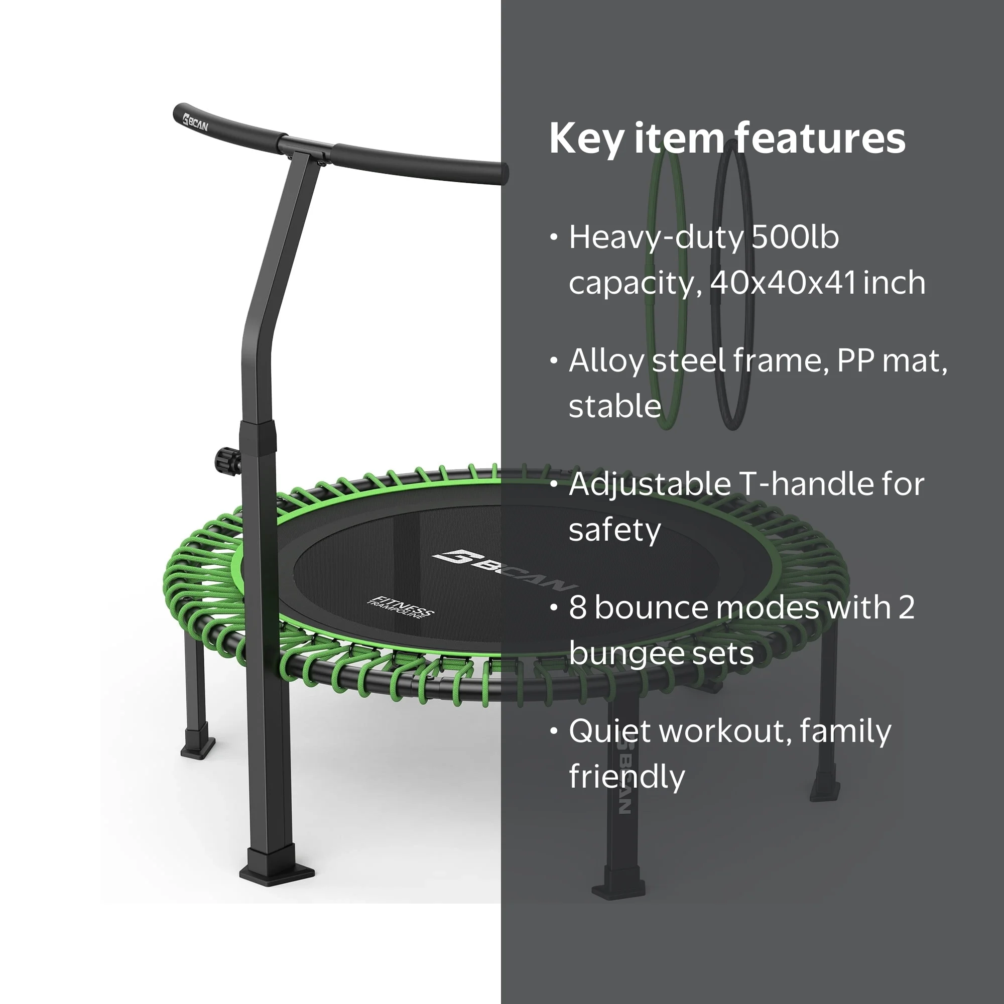 BCAN 500 LBS Soft Land Mini Trampoline, 40 Inch Fitness Rebounder