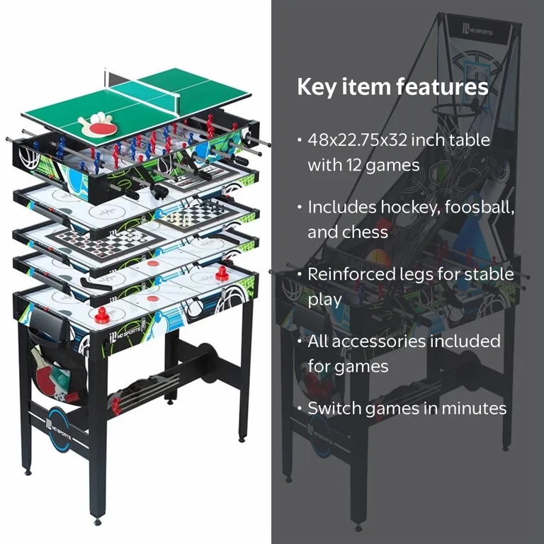 MD Sports, 48 Inch 12 in 1 Combo Game Table, Multi Game Room Table