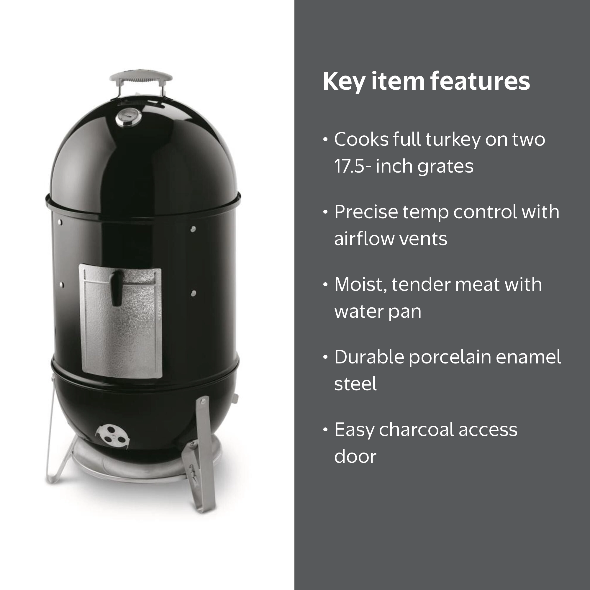 Weber, Charcoal Smoker, 721001, 18-inch with Steel Grates