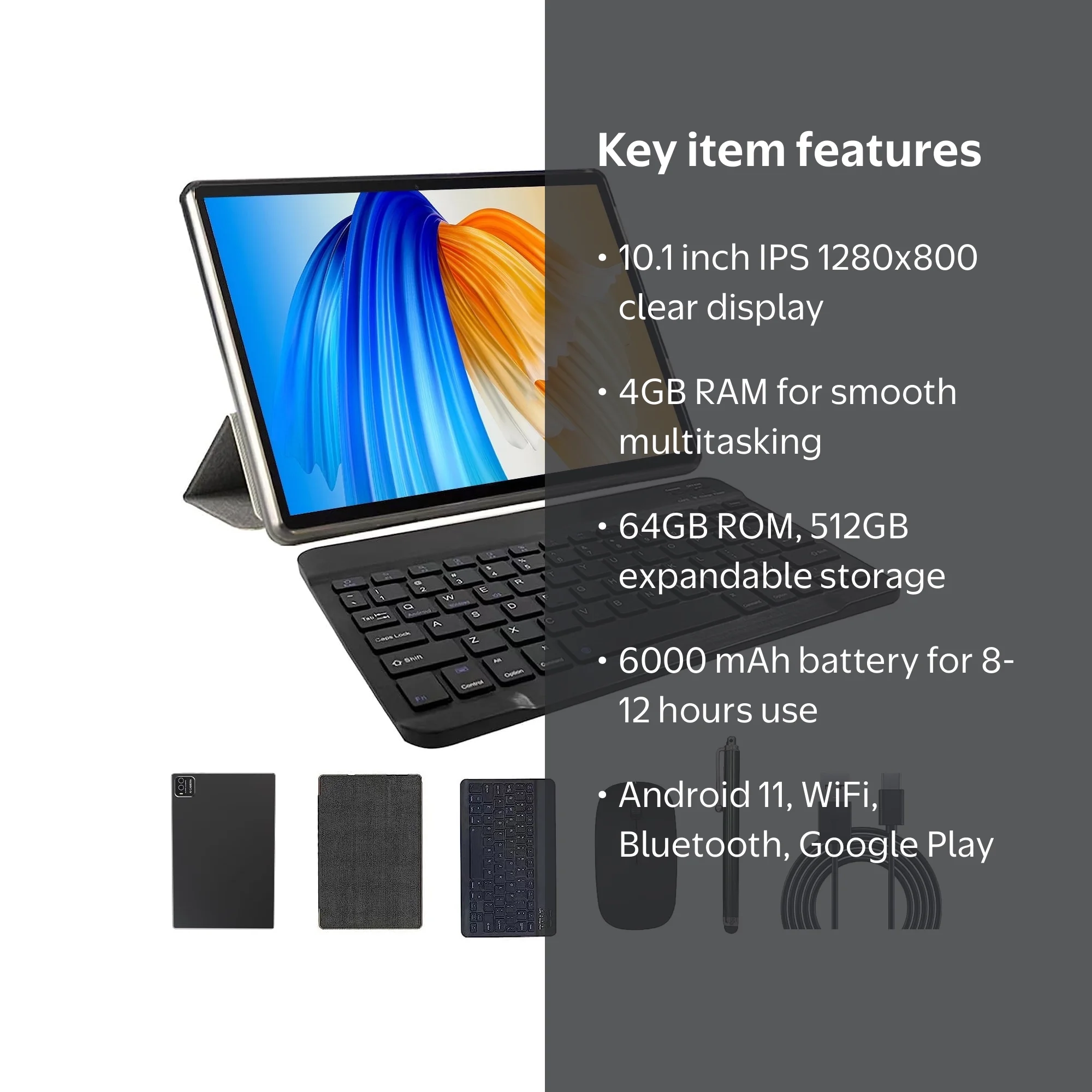 10 Inch 2 in 1 Android 11.0 Tablet with Keyboard Case, 4GB RAM+