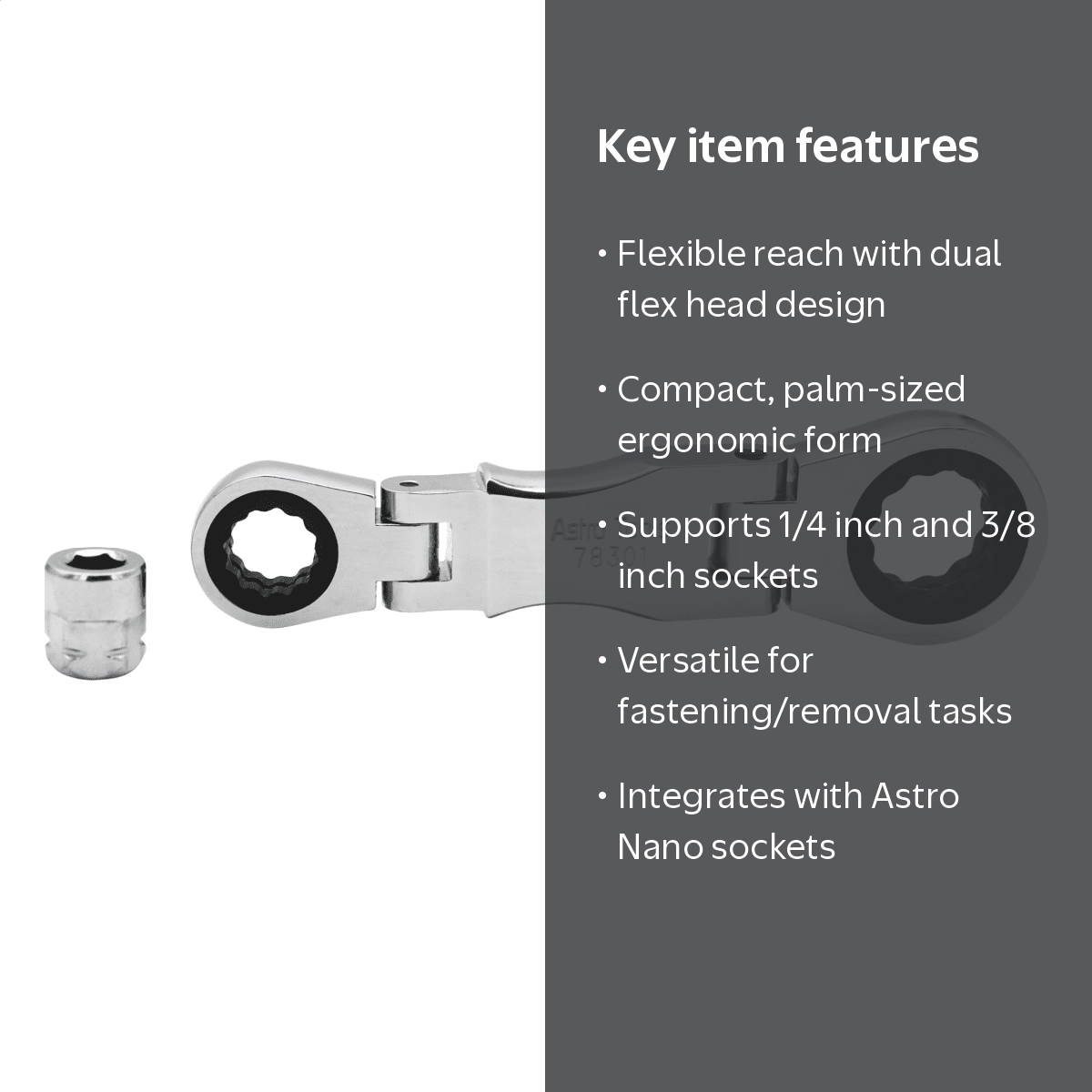 Astro Pneumatic 78301 Double Flex Head Ratchet Palm Sized Nano