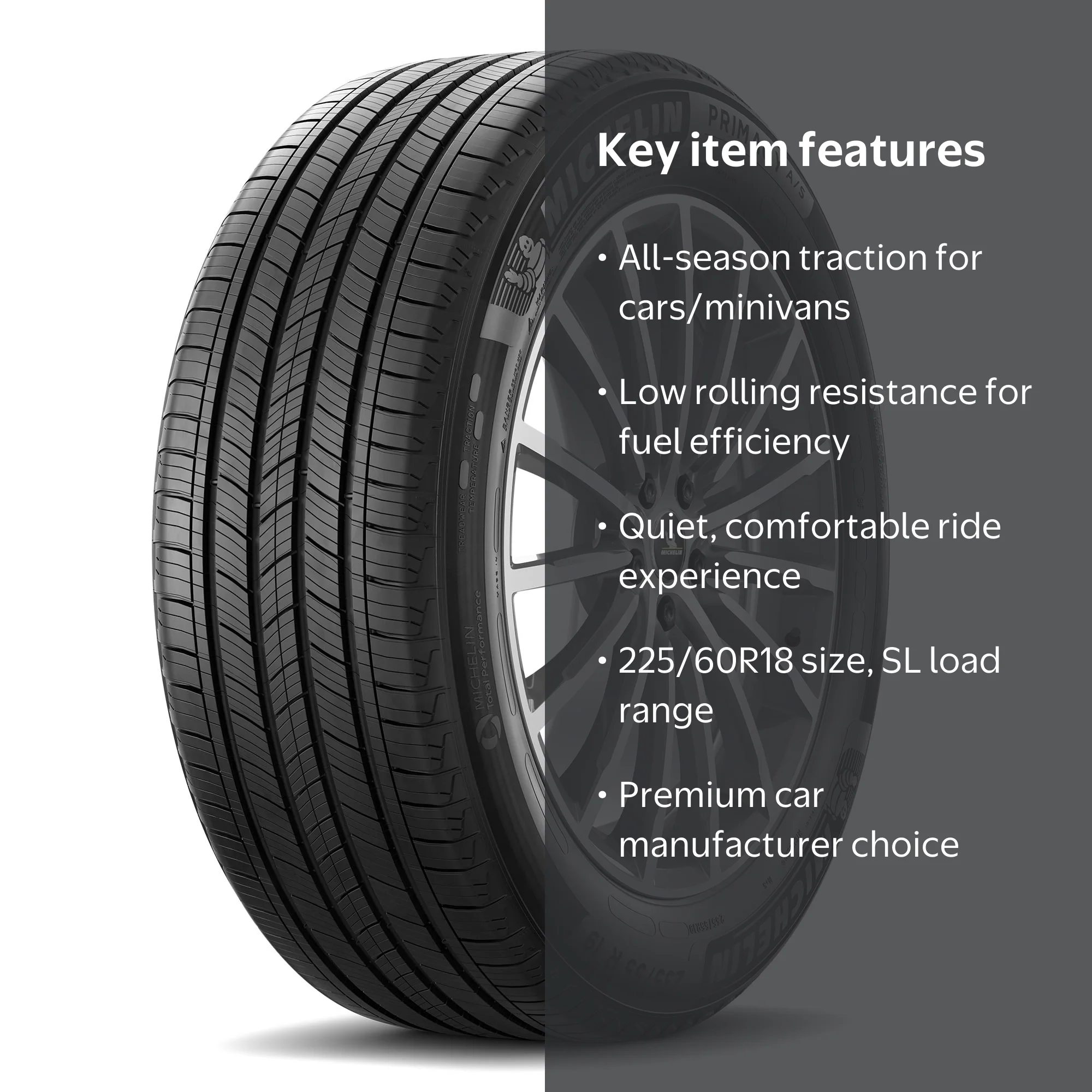 Free Shipping! Michelin Primacy A/S 225/60R18 100H Passenger Tire