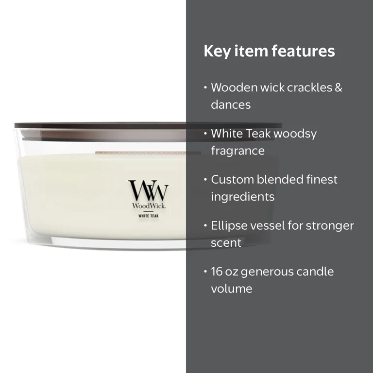 WoodWick Large Soy Scented Candle - Ellipse Shape, White Teak