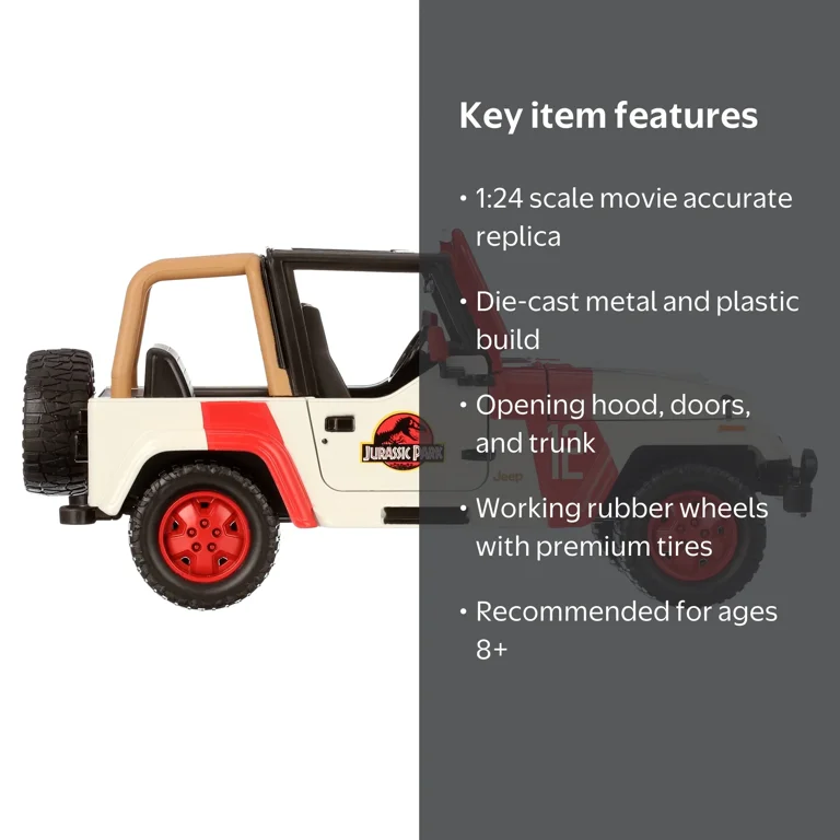 Jurassic Park World 1992 Jeep Wrangler Race Car, 1:24 Scale Die