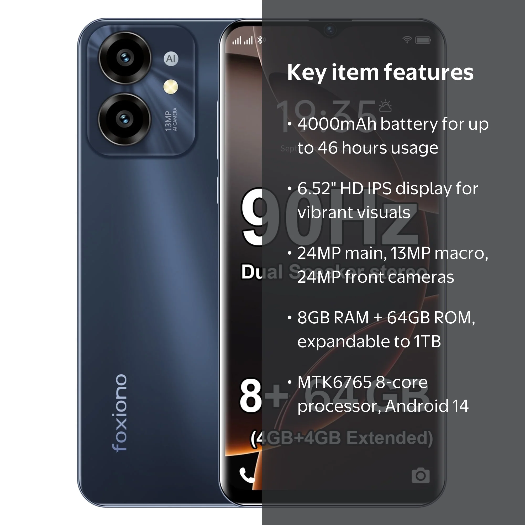 FOXIONO H22 Unlocked Smartphone, Android 14, 8GB RAM + 64GB