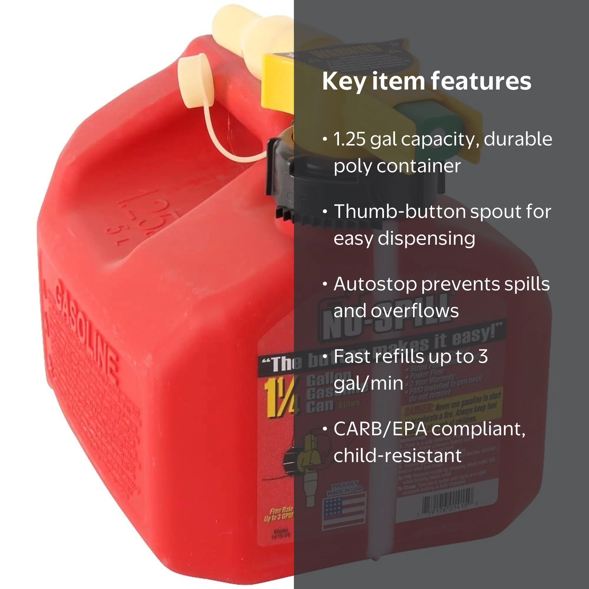 カルサイト　28kg ーtotー007 No-Spill, Gasoline Can, 1.25 Gal, Multicolor, With View Stripe