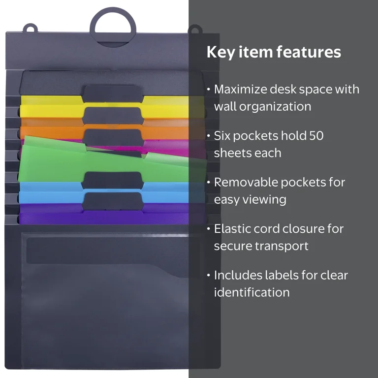 Smead, Wall Organizer, 92060, 6 Pockets Letter Size Gray/Bright