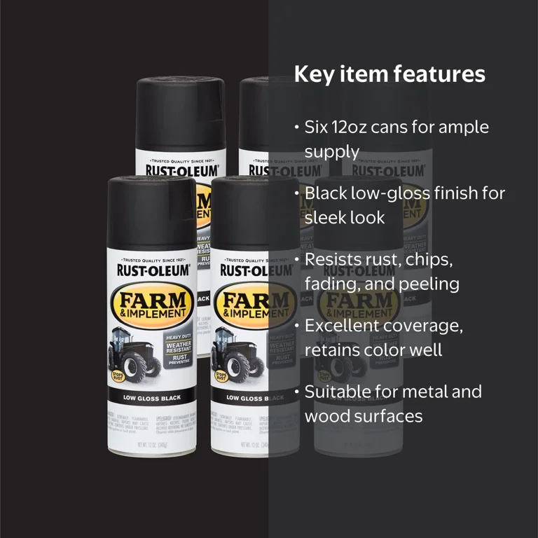 Rust-Oleum, Farm and Implement Low-Gloss Spray Paint, 72 oz, Black