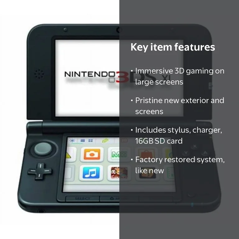 3DS XL Black Gaming Console, Includes Stylus, Charger and 16GB SD