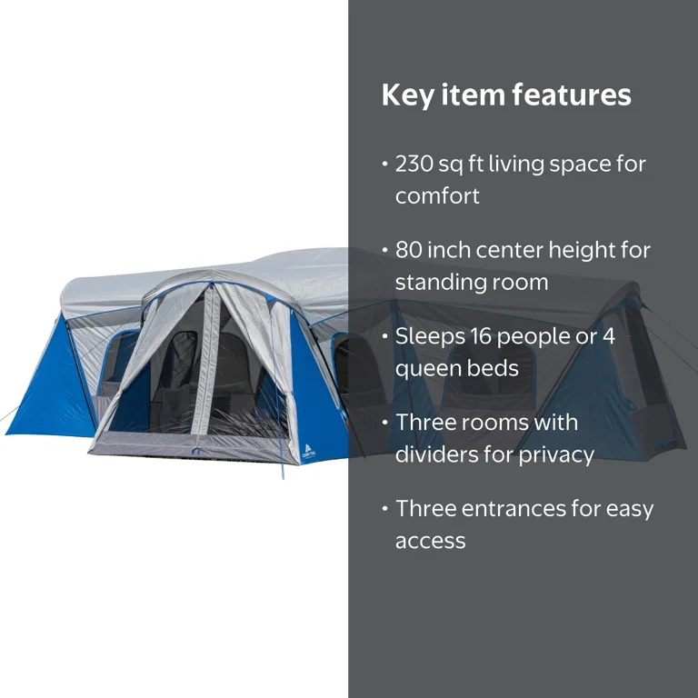 16-Person 3-Room Family Cabin Tent with 3 Entrances - Walmart.com