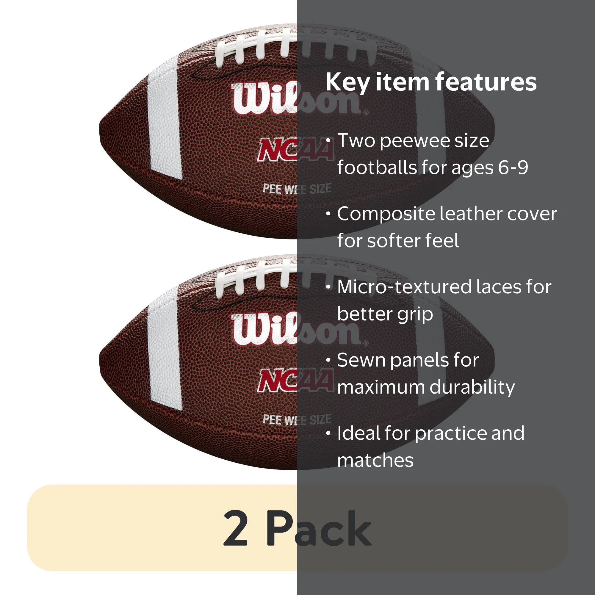 2 pack) Wilson NCAA Red Zone Composite Football - Brown, Peewee