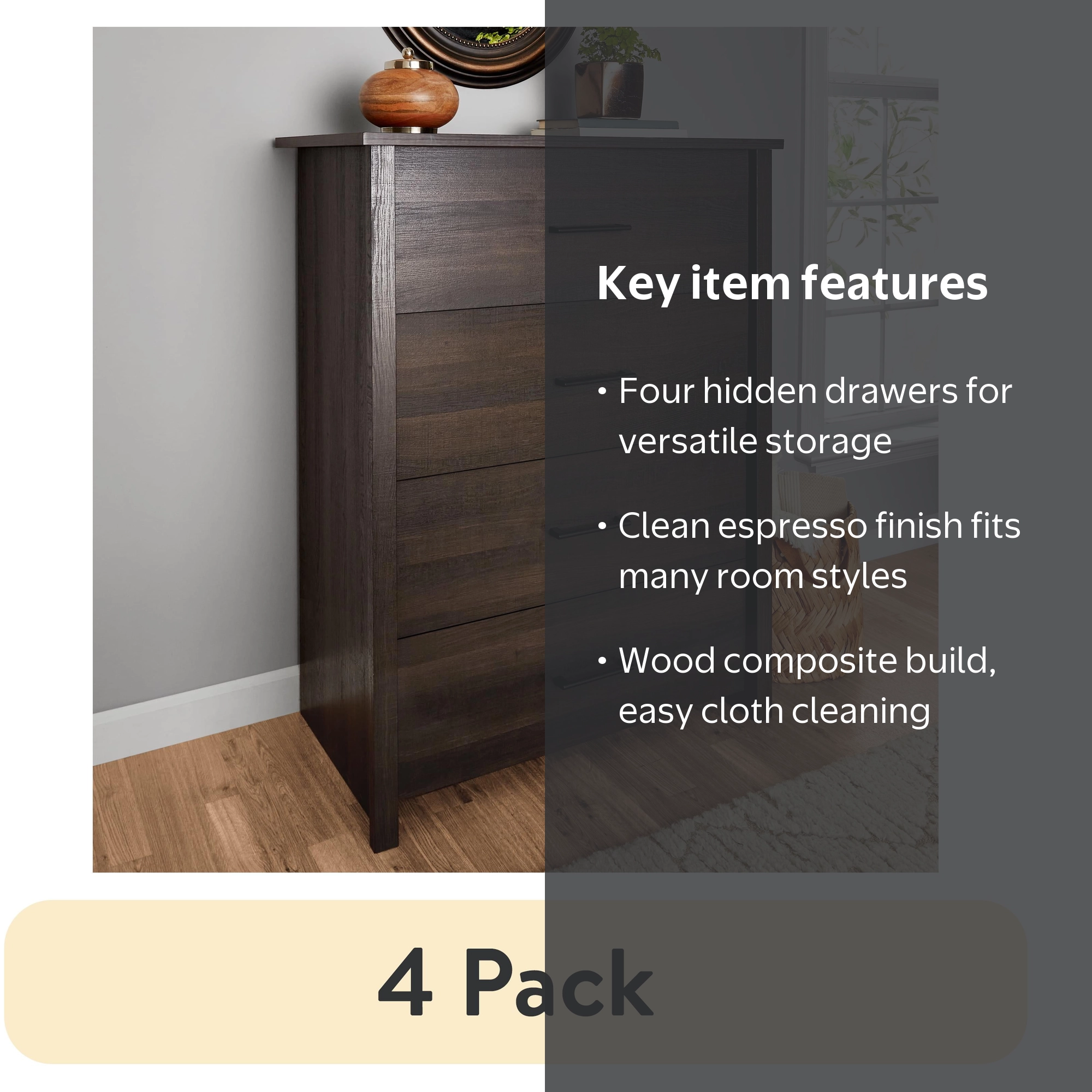 Mainstays 4-Drawer Dresser | Closet dressers for ecommerce