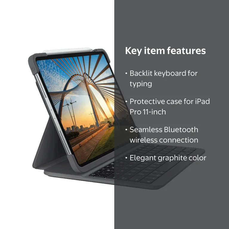 Free Shipping! Logitech SLIM FOLIO PRO Backlit Bluetooth Keyboard