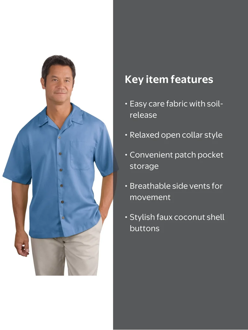Men's Perfect Open Collar Camp Shirt - Walmart.com