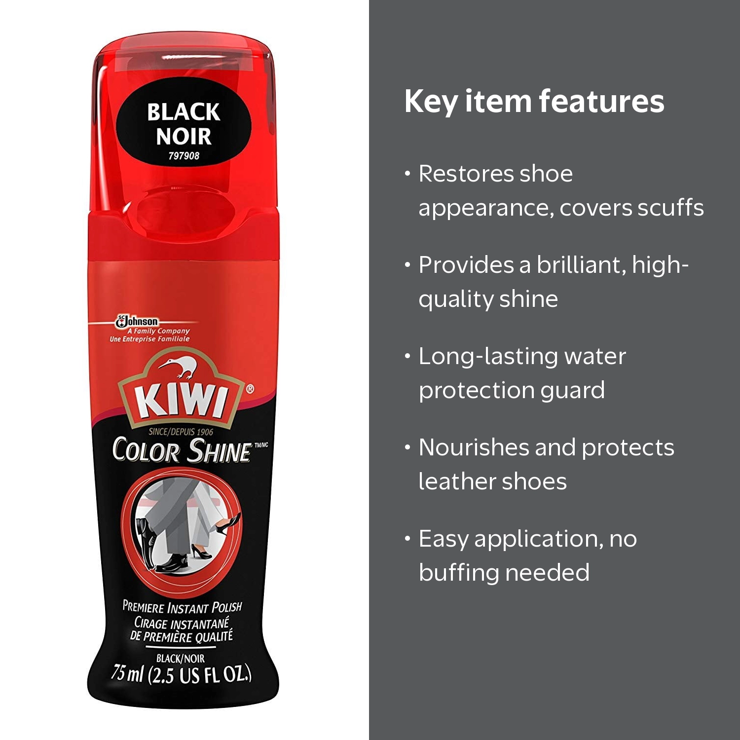 KIWI, Shoe Polish, 2.5 oz, Black, Nourish & Protect Leather