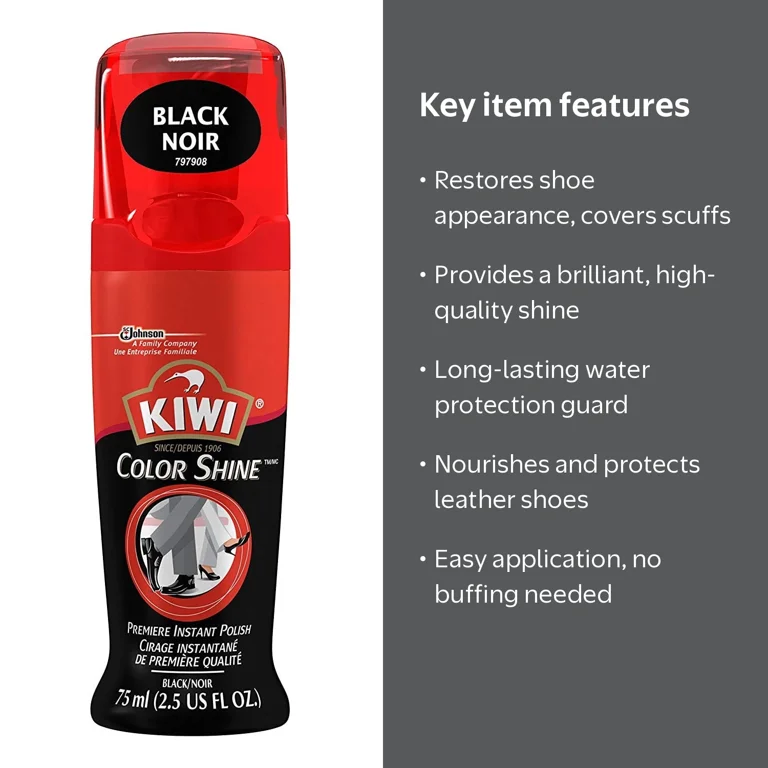 KIWI, Shoe Polish, 2.5 oz, Black, Nourish & Protect Leather