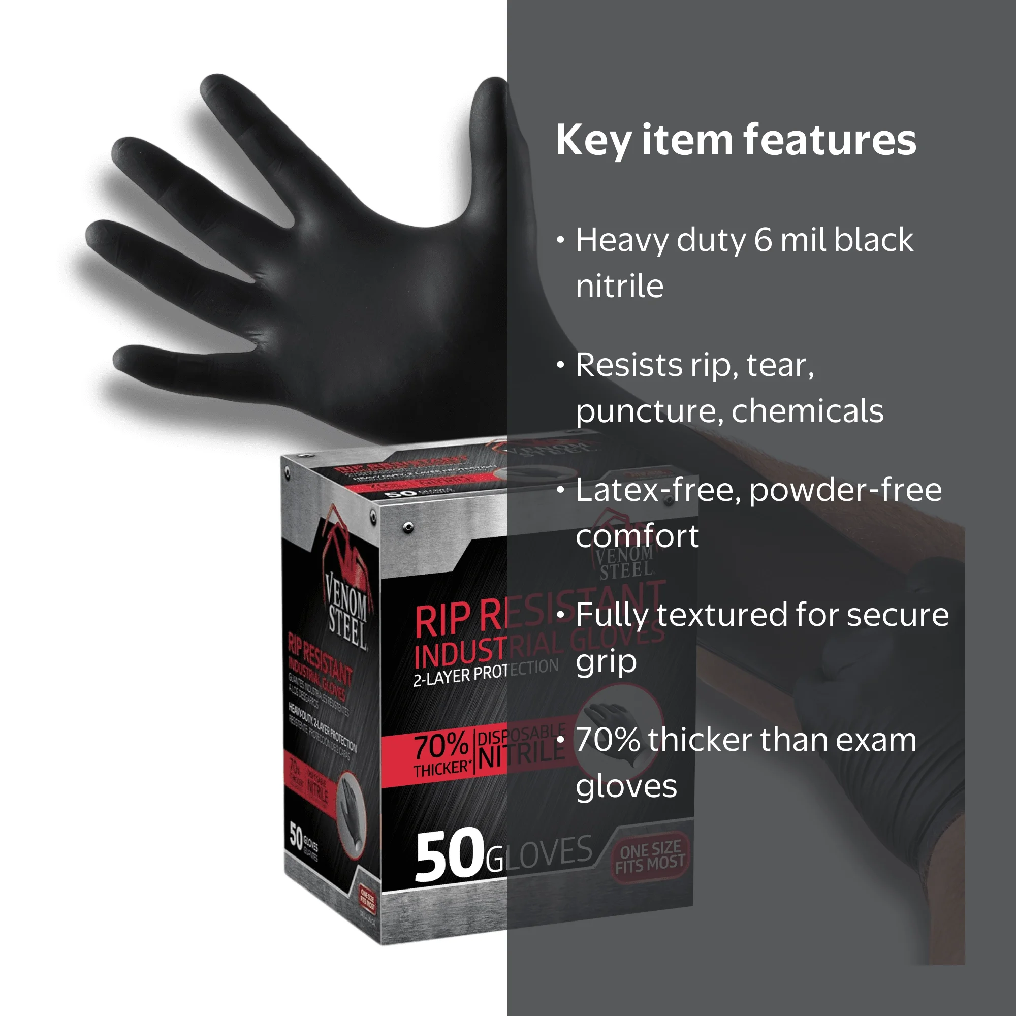 Venom Steel Premium Nitrile Mechanic Gloves, Heavy Duty Work, Firm
