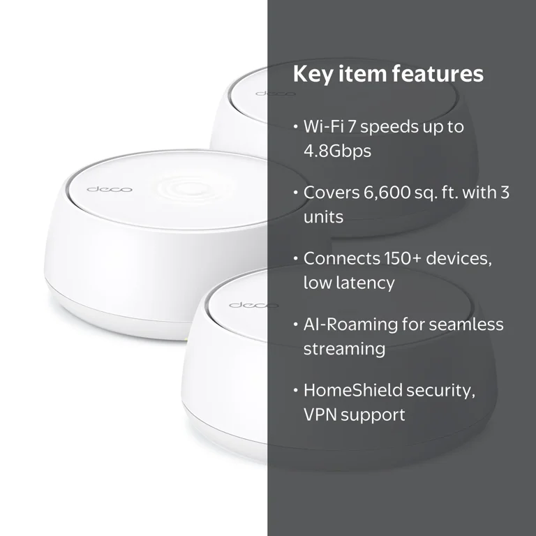 TP-Link – Deco 7 BE4800 Dual-Band Wi-Fi 7 Home Mesh System, 3-Pack