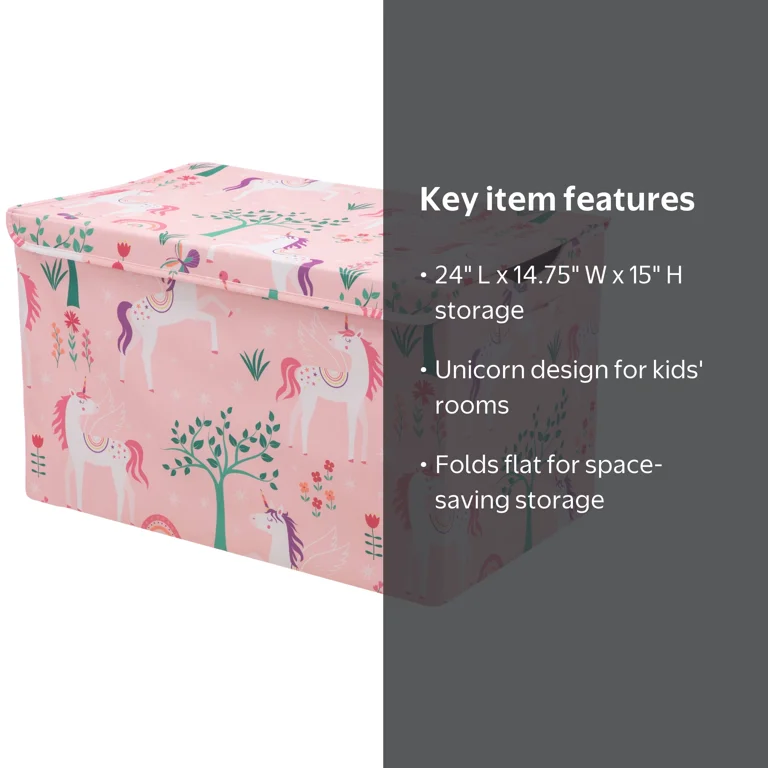 Your Zone Unicorn Pattern Kids Collapsible Toy Storage Trunk 24x14