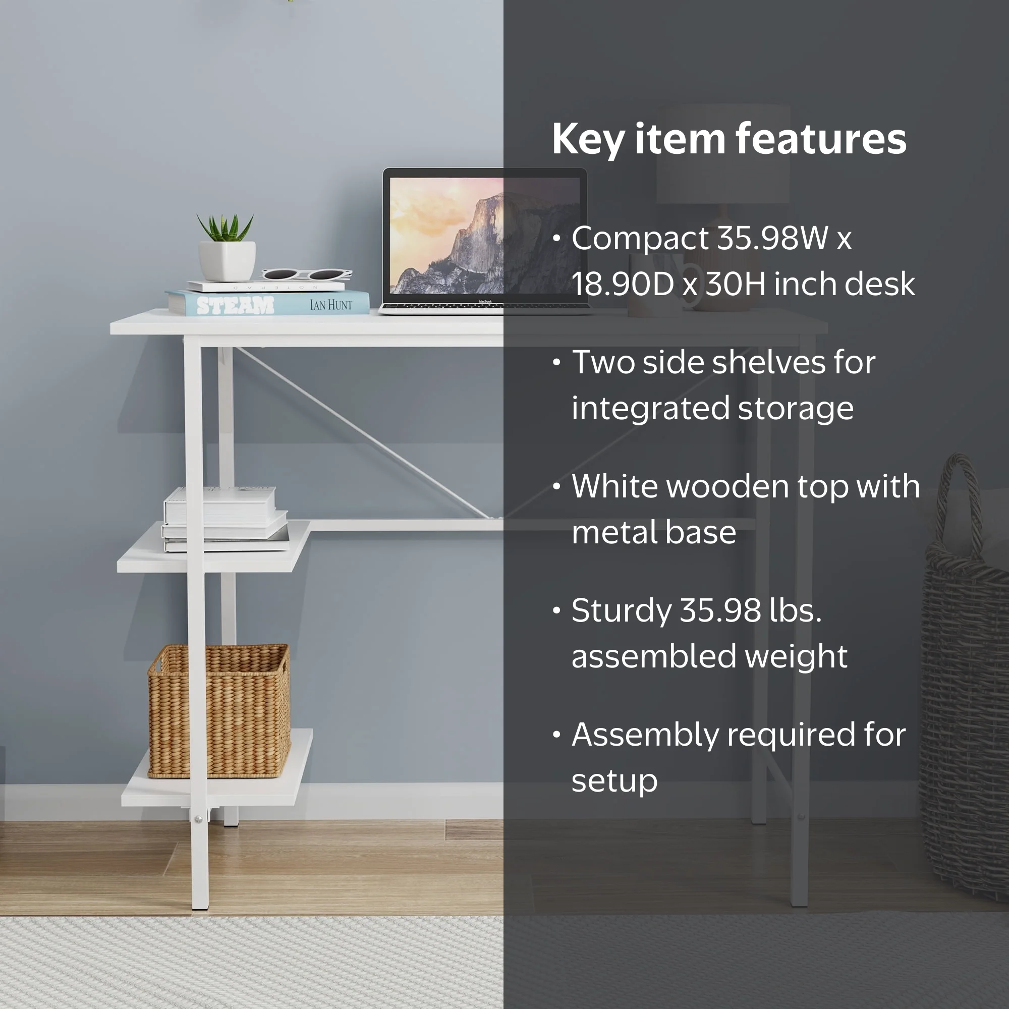 Free Shipping! Mainstays Pierce 30 Inch Tall Storage Desk White