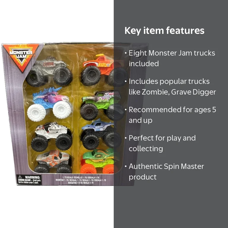 Monster Jam 1:72 8 Pack Zombie El Toro Loco Sparkle Smash