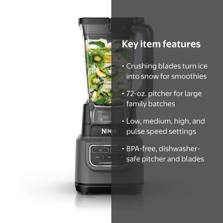 Ninja Classic 72-Oz Blender, 3 Speeds, Smoothie, BE250 Black