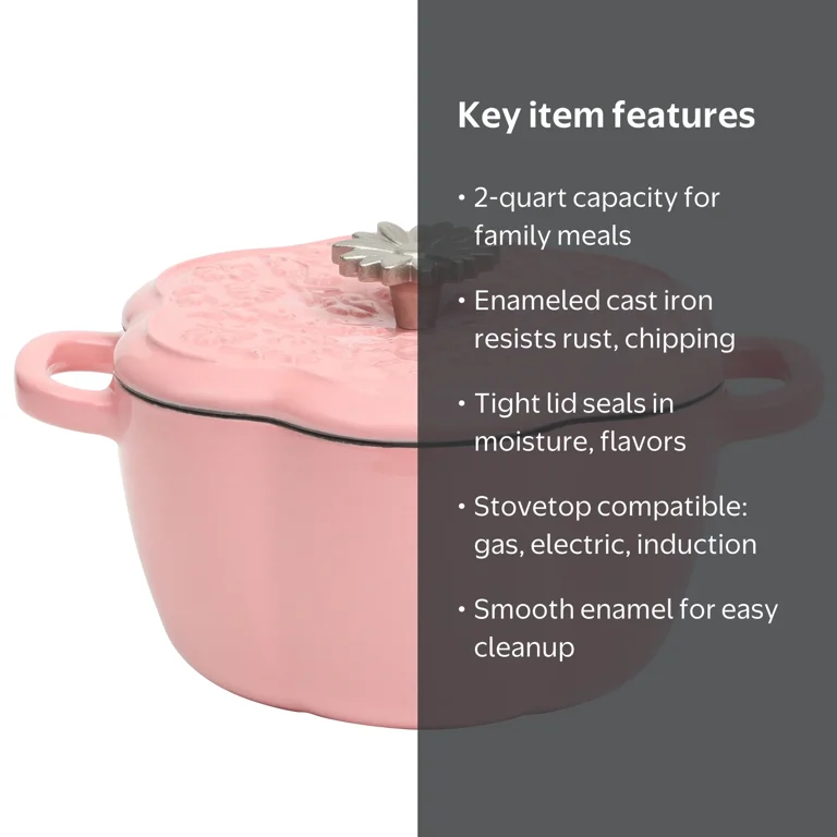 The Pioneer Woman 2 Quart Enamel Cast Iron Dutch Oven Pink with