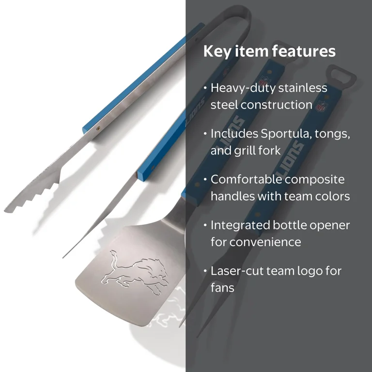 Detroit Lions NFL Spirit Series 3pc BBQ Set Stainless Steel