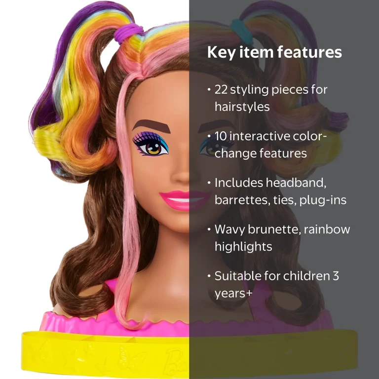 Barbie Deluxe Styling Head, Color Reveal Accessories, Wavy Brown
