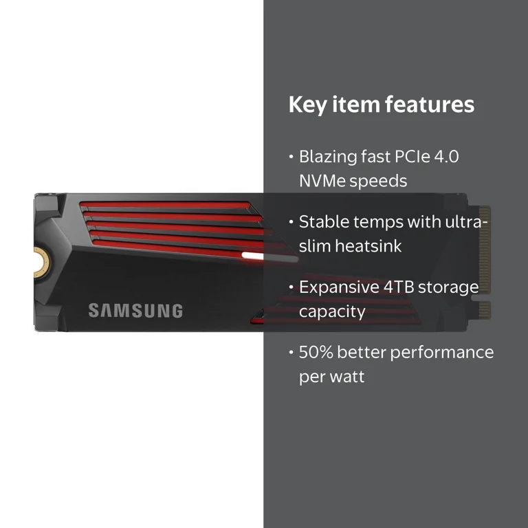 Samsung, 990 PRO with Heatsink, Black, 4TB, PCIe 4.0 NVMe SSD
