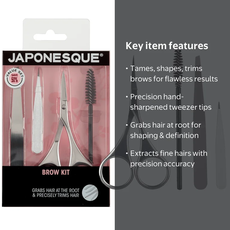 Japonesque Brow Grooming Kit, Includes Slant Tweezer, Point