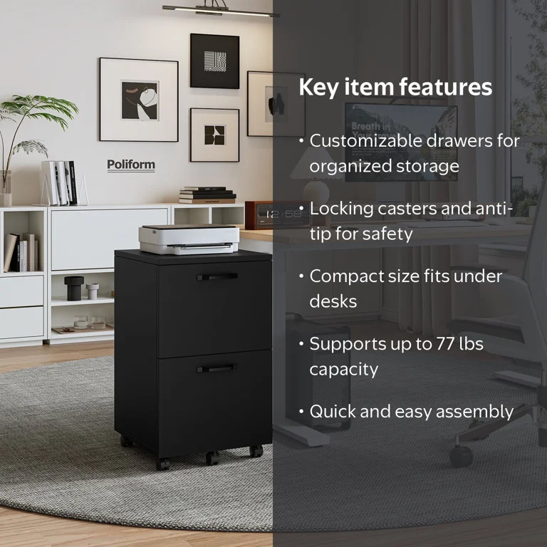 フロアスタンド OP 252 464LC Gianna 2-Drawer Rolling File Cabinet with Lockable Wheels, Printer
