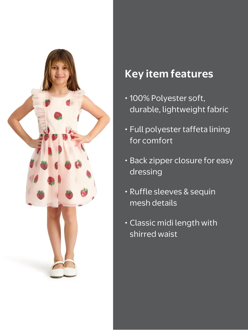 Kensie Girl Ruffle Cap Sleeve Dress with Strawberry Sequins Sizes