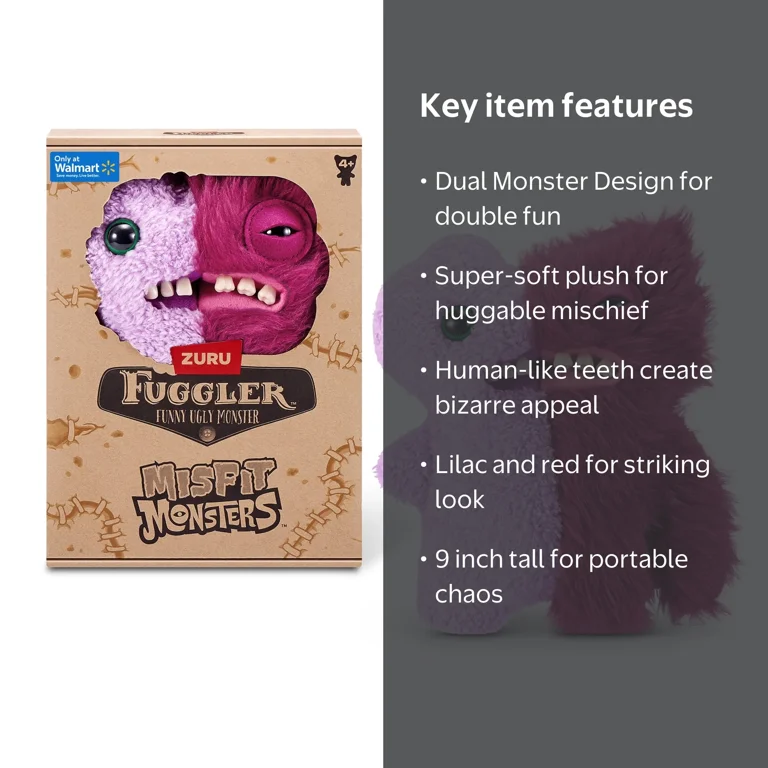Fuggler, Misfit Monsters 9 inch, Gaptooth Weirdo Lilac and Red