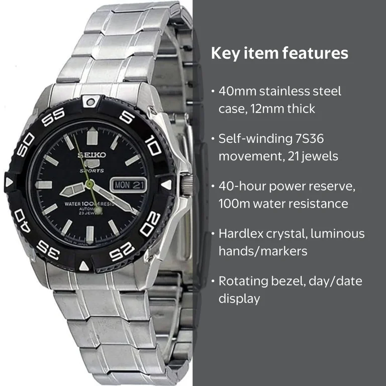 Seiko 5 Sports Men's Automatic Watch, Stainless Steel, 100M Water
