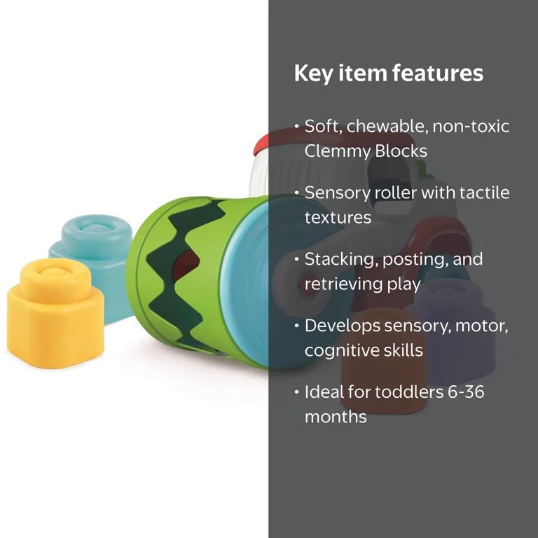 Clementoni Sensory Steamroller Brick Eater Roller with 6 Clemmy