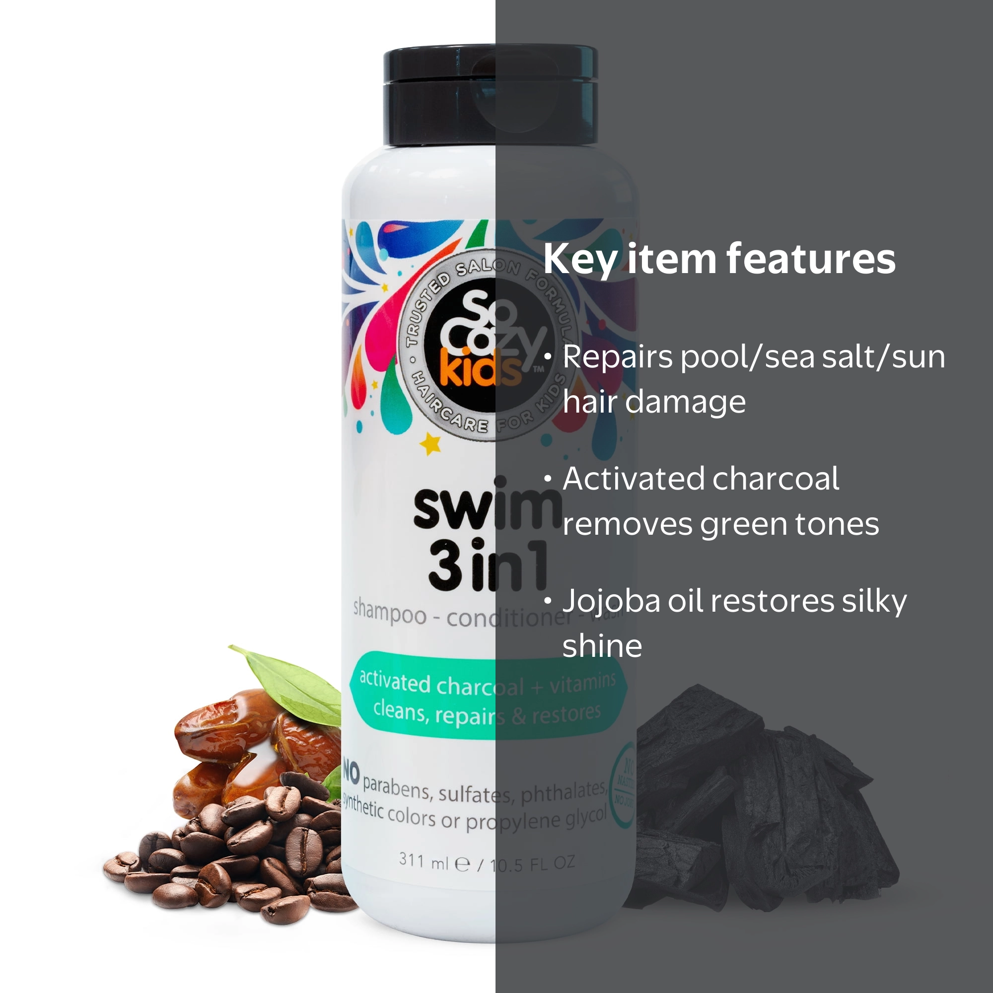 SoCozy, Kid's Swim 3-in-1 Shampoo Conditioner Body Wash, 10.5 fl