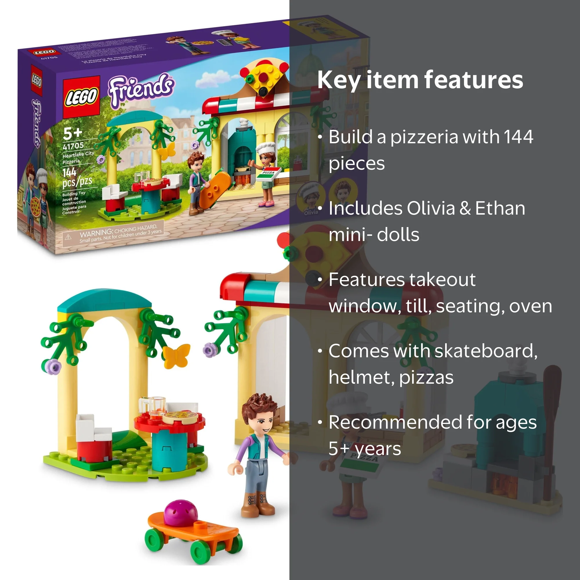 LEGO Friends Heartlake City Pizzeria 41705 Set, Kids Play Toys 5+