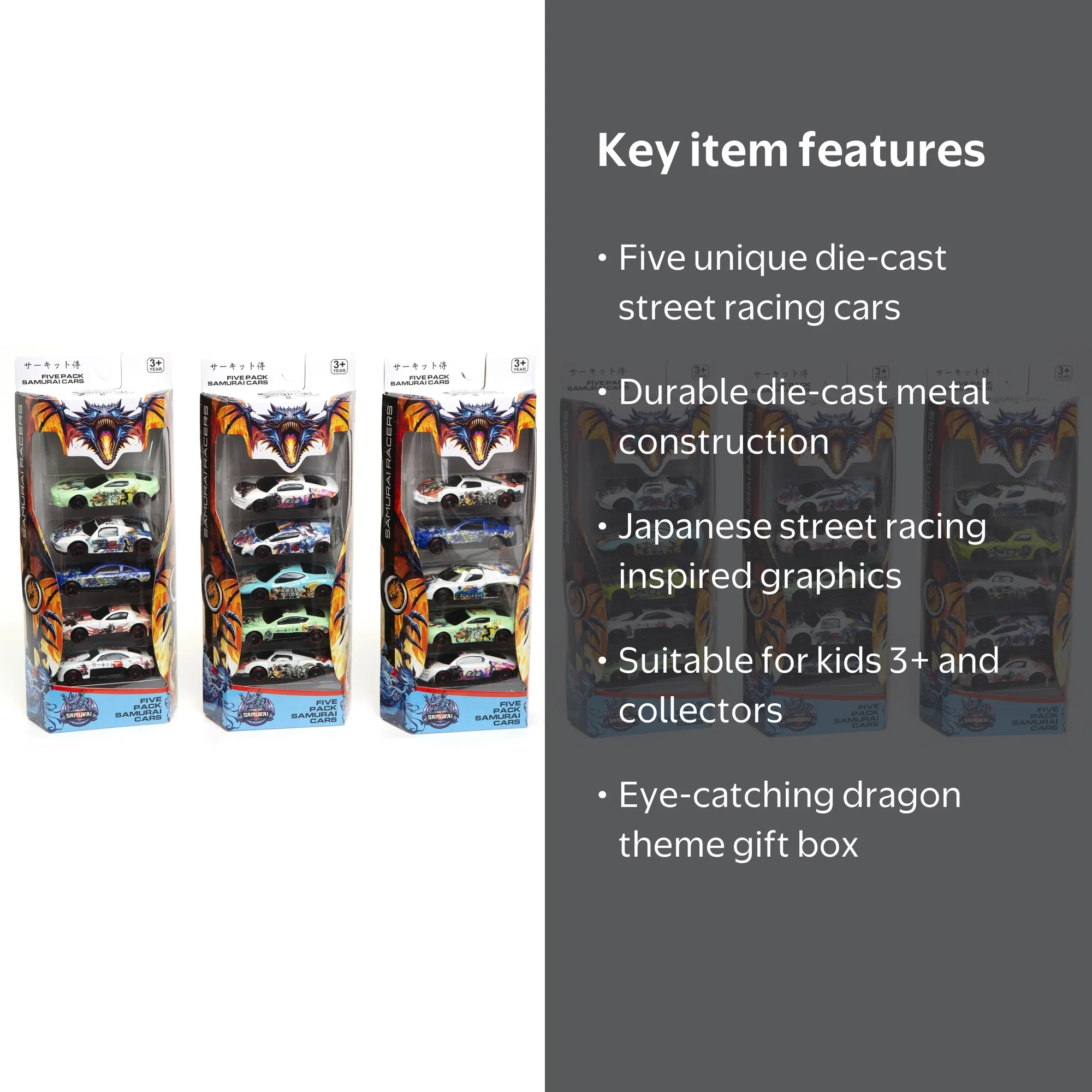 Circuit Samurai 5-Pack Die-Cast Japanese Drift Toy Cars – Metal